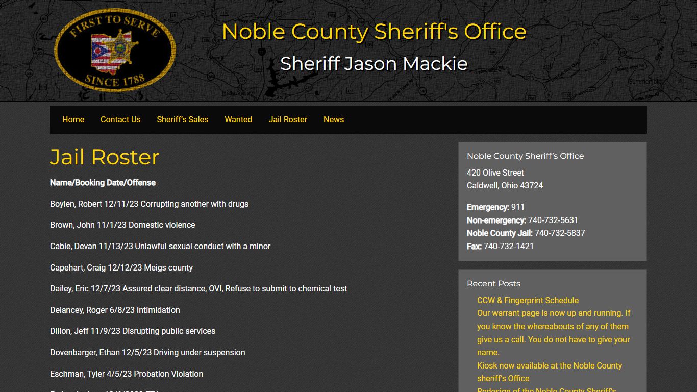 Jail Roster • Noble County Sheriff's Office