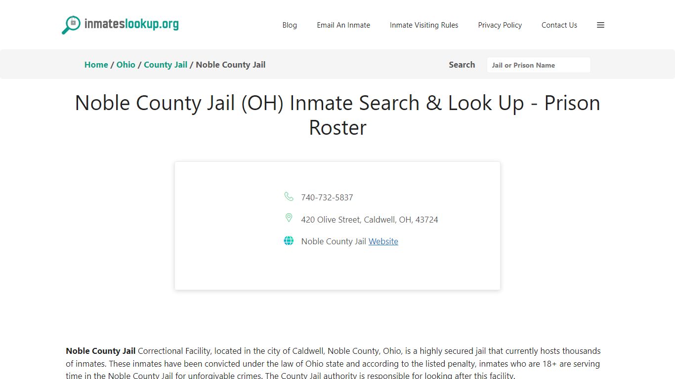 Noble County Jail (OH) Inmate Search & Look Up - Prison Roster